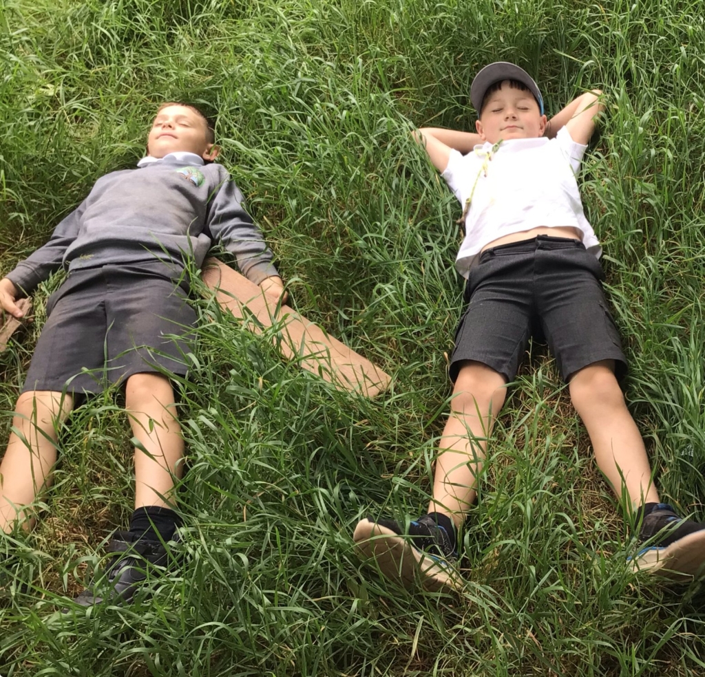 Cranbrook Education Campus students enjoying the long grass lying down.