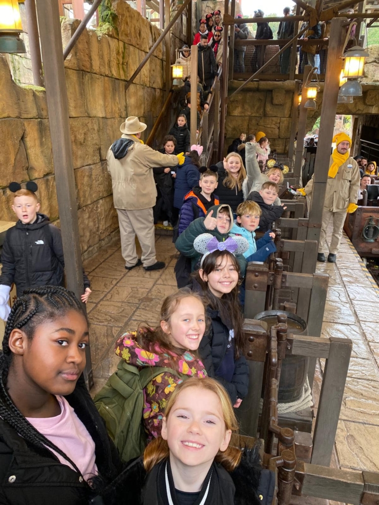 Marine Academy Primary Pupils queuing for a ride at Disney Land Paris 