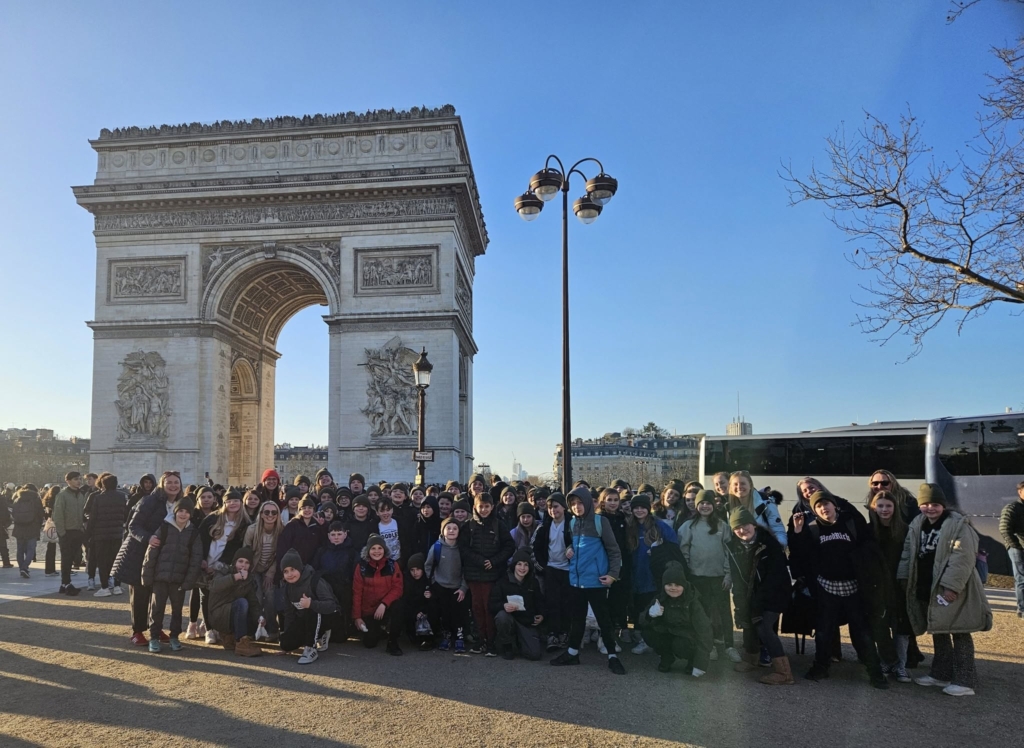 Exwick Heights Primary School stood next to the Champs-Élysées in Paris. 