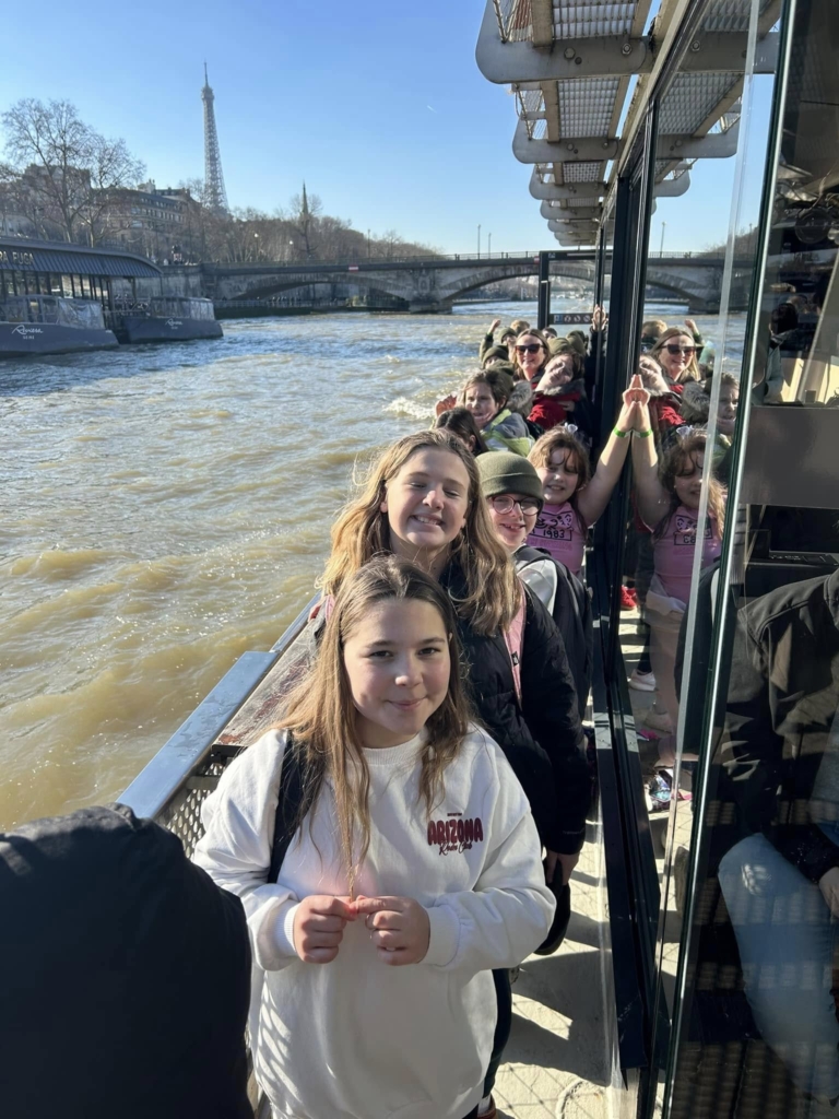 Exwick Heights Primary School stood next to the river Seine in Paris. 