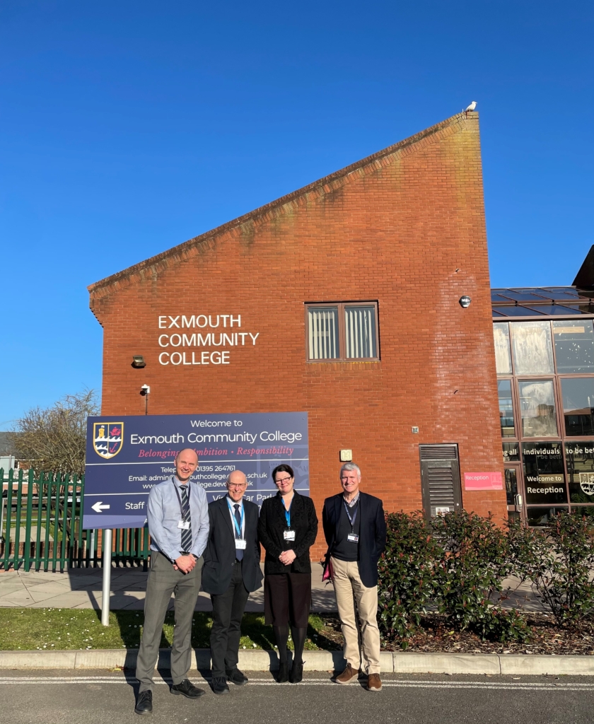 Moira Marder CEO of the Ted Wragg Trust,  Tom Inman, Headteacher at Exmouth Community College and Trustees outside Exmouth Community College