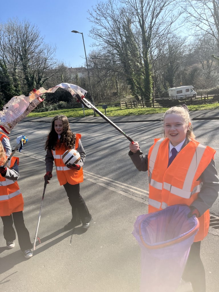 All Saints Academy Plymouth students from the Mindfulness Club, recently taking part in a community litter pick