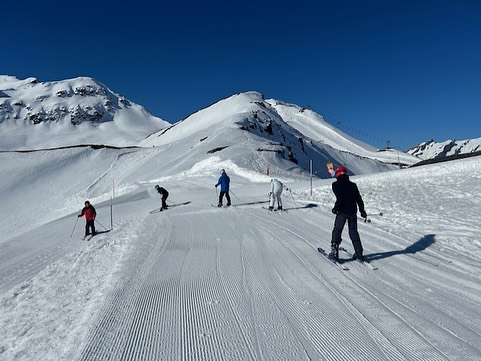 Exmouth Students  on the Ski slopes in Italy white snow all around