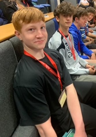 Honiton student sat in lecture room at Discovery Day hosted by Exeter Uni
