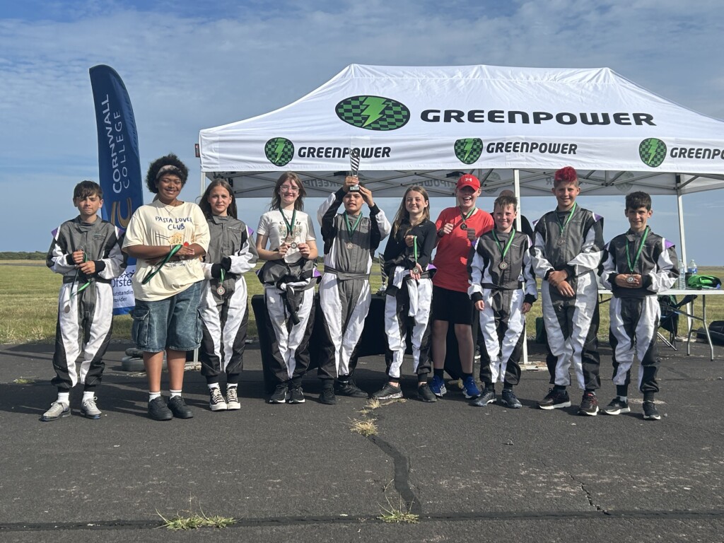 GreenPower engineering and racing team stood infront of gazebo