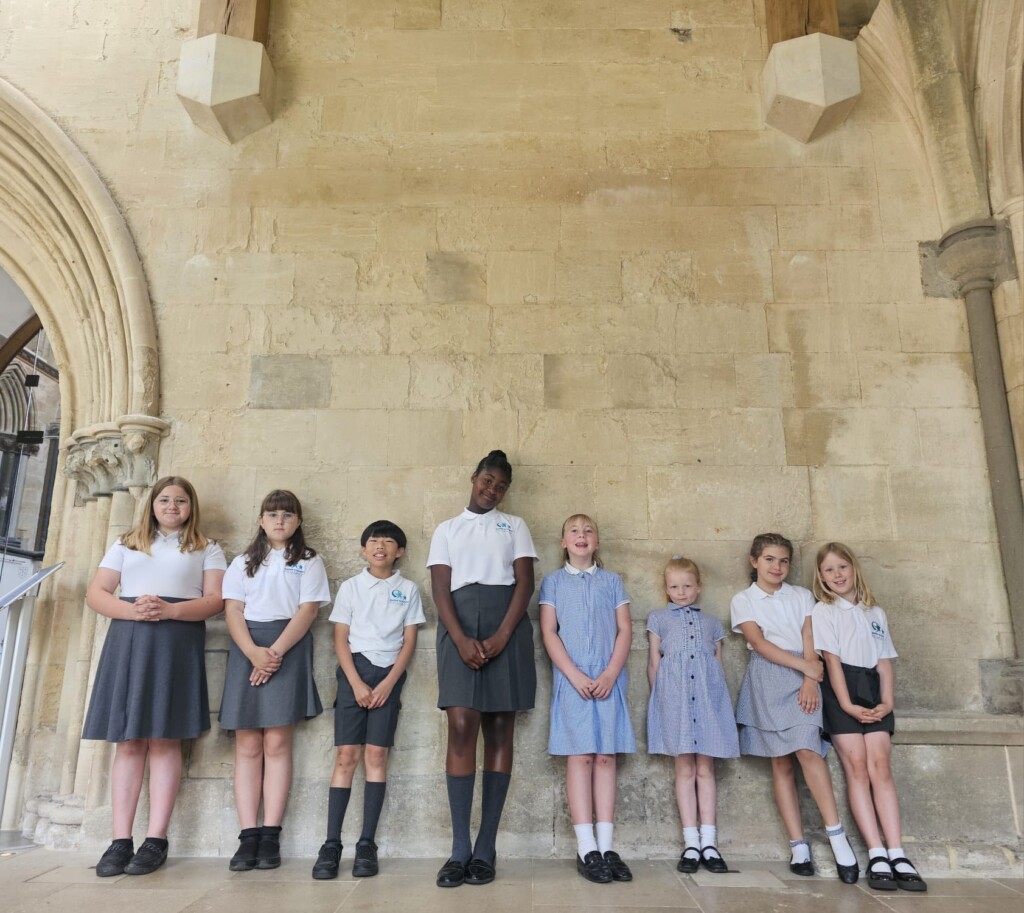 Marine Academy Primary  Children stood at Exeter Cathedral 