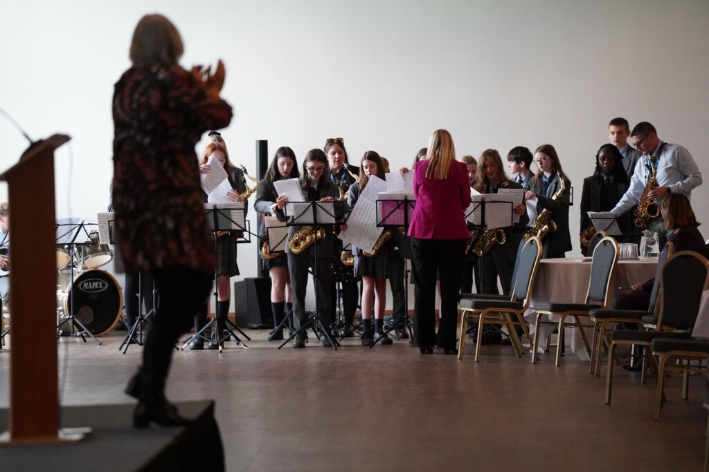 Student band preparing to play