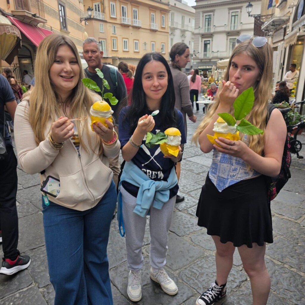 Queen Elizabeth's students exploring enjoying mouthwatering food in Italy