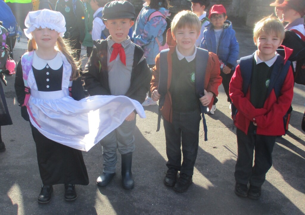 Exwick Heights School Pupils dressing up in old fashions clothes at Powderham Castle