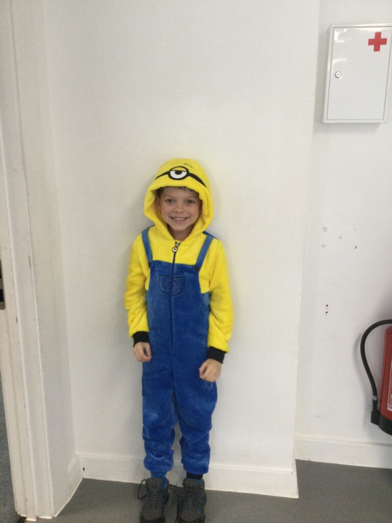 student at whipton barton federation dressed up as a minion for world book day. 