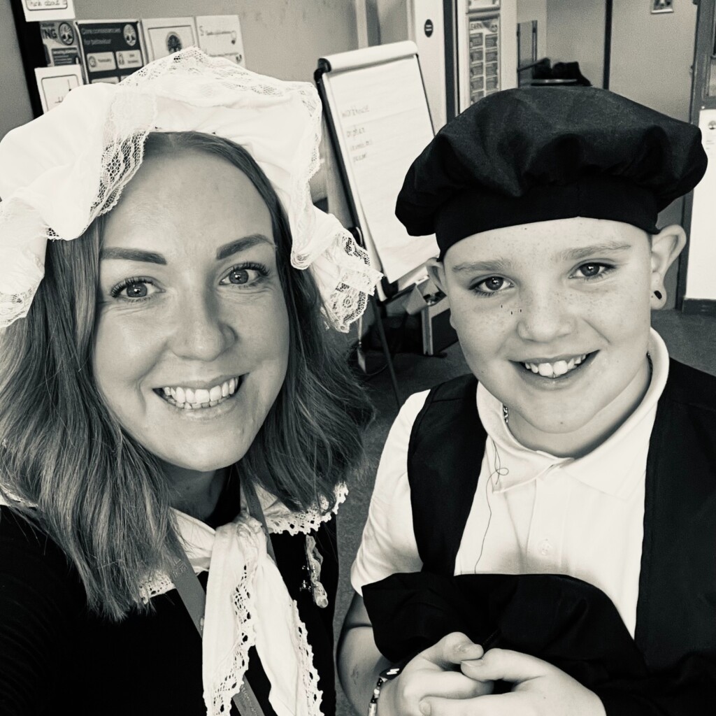 Two Cranbrook Students in victorian clothes for Victorian Day 