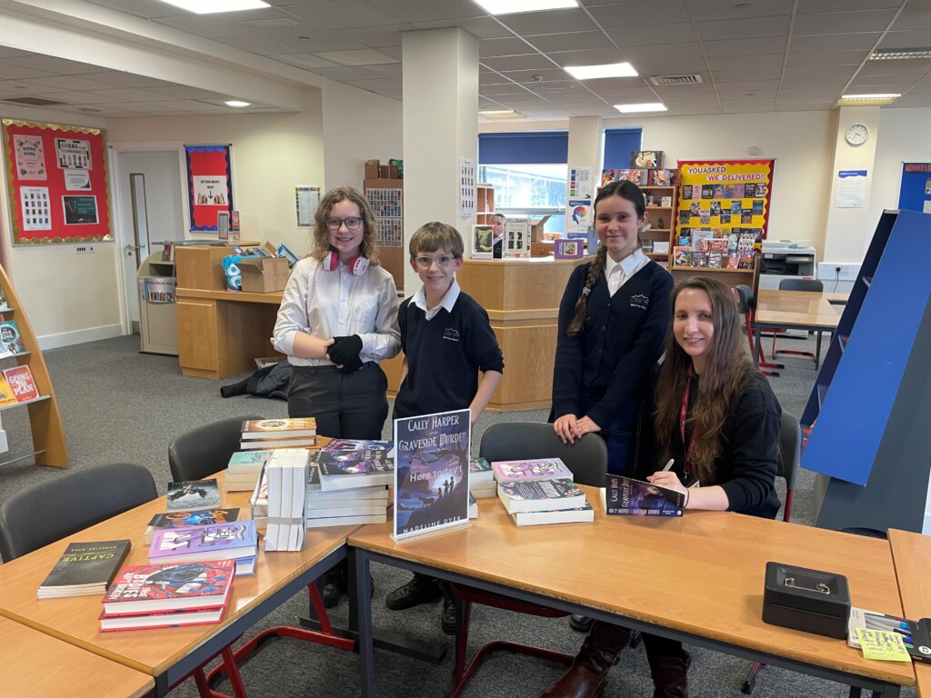author-madeline-dyer-with-west-exe-pupils-on-world-book-day