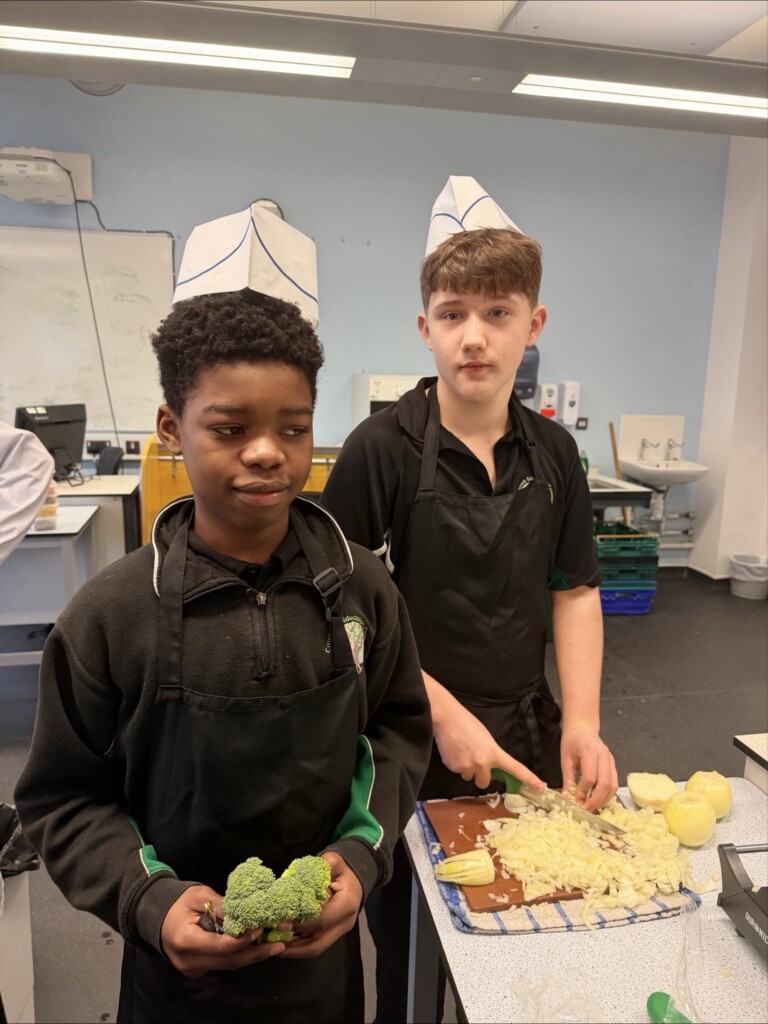 Students prepping the food and veg