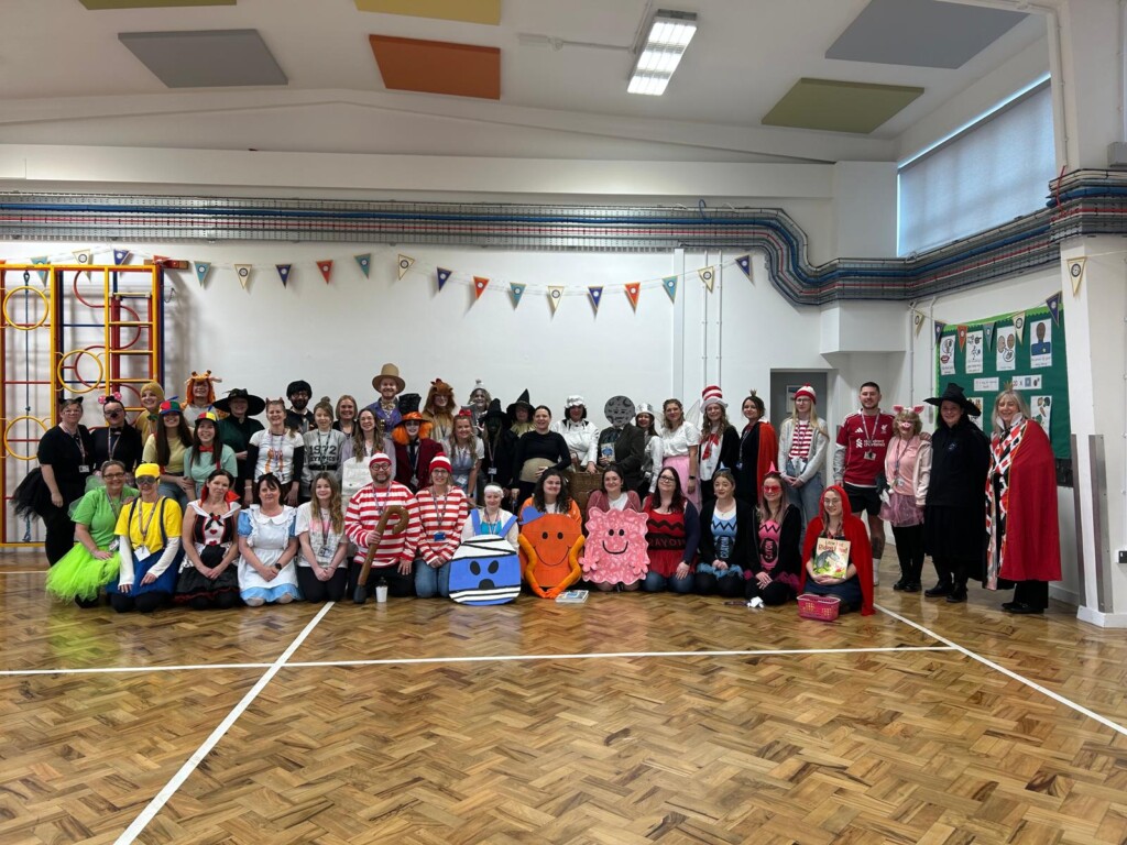 staff from whipton barton federation join in the fun at world book day