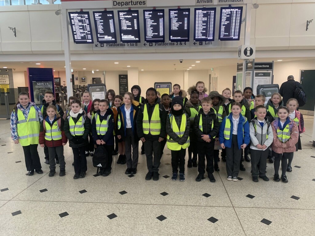 Pupils ready to set off on their trip.
