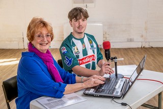 Sidmouth student Tom with Heather Penwarden.