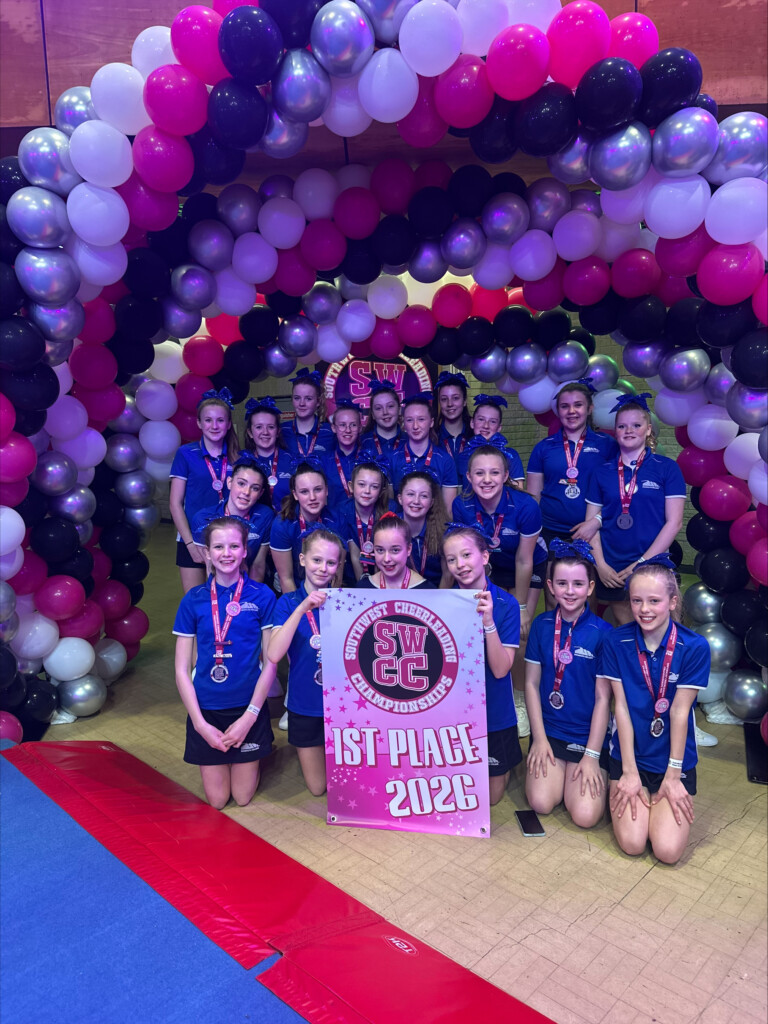The Sidmouth College cheerleading team celebrate their victory