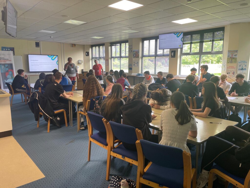 Students listening to a presentation