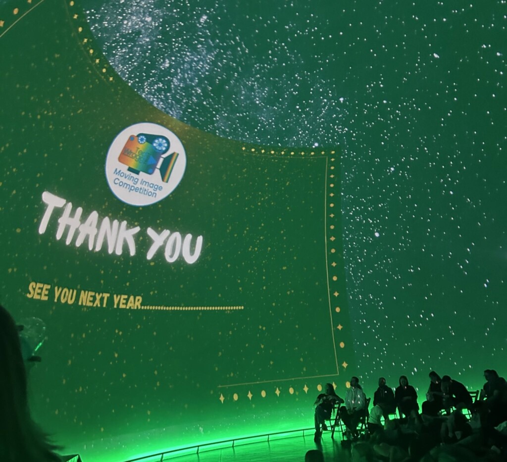 A photo of the 360 dome, displaying a 'Thank you see you next year' message. 